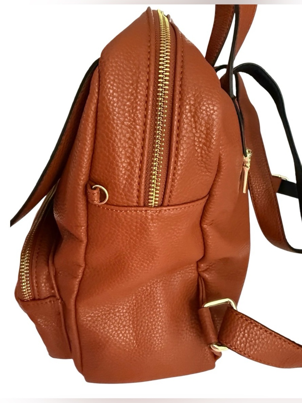 Steve Madden BTAMPA Cognac Brown Embossed Logo Backpack Purse Gold Hardware - Picture 8 of 15
